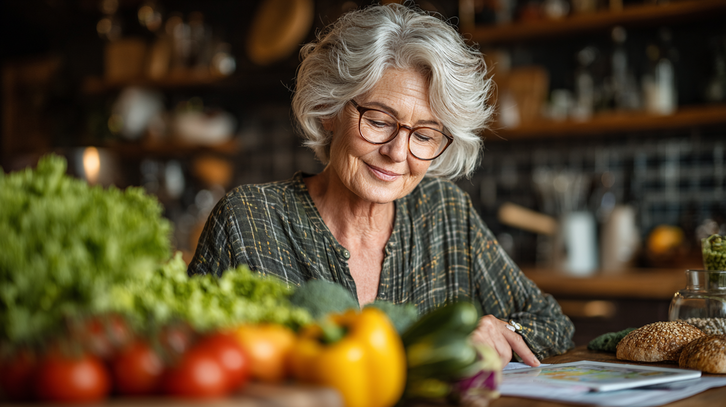 Старша пара готує здорову їжу разом на кухні